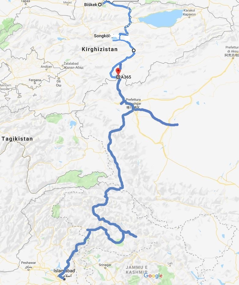 Voyage à travers les montagnes de l'Asie centrale. Carte de l'itinéraire